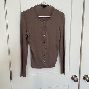 Ann Taylor cotton blend cardigan, gold buttons, mocha mousse brown, small